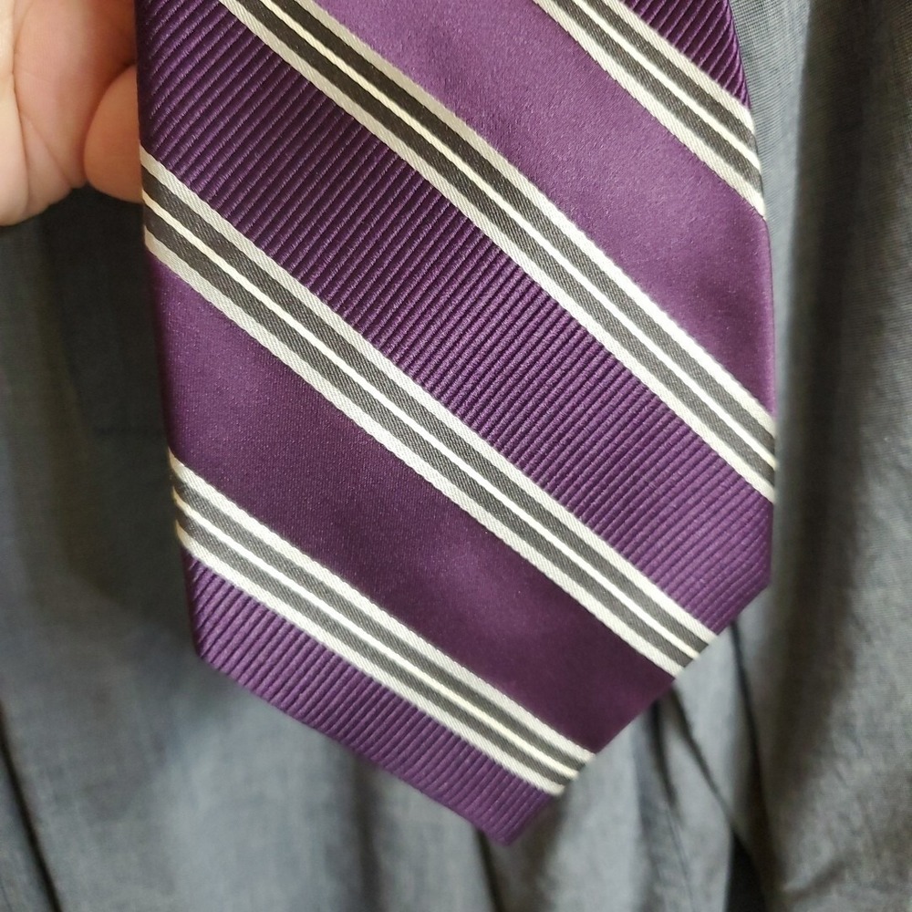 Bugatti OS Necktie Mens Purple Striped Silk Formal Business Wedding Accessory